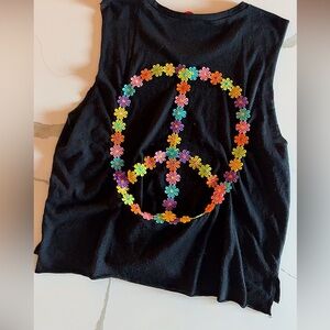 Black Tank Top with Colorful floral Peace Sign